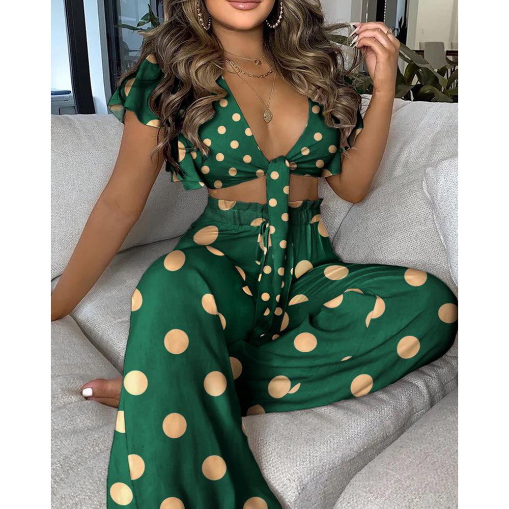 2021 summer open navel top and high waist pants casual Top Pants Set