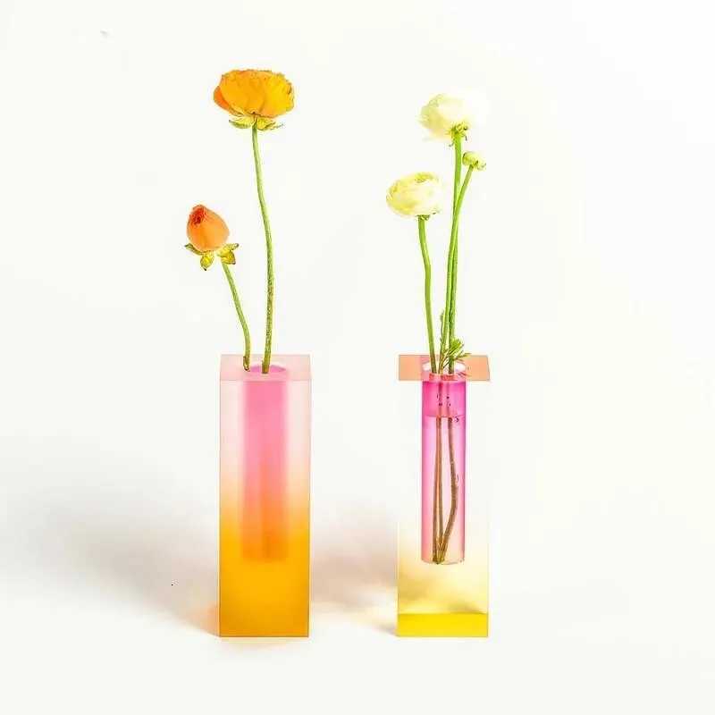 Nordic Modern Rainbow Pillar Bud Vase Aesthetic Glass Vases Luxury Acrylic Crystal Flowers Container Living Room Home Decor C251124