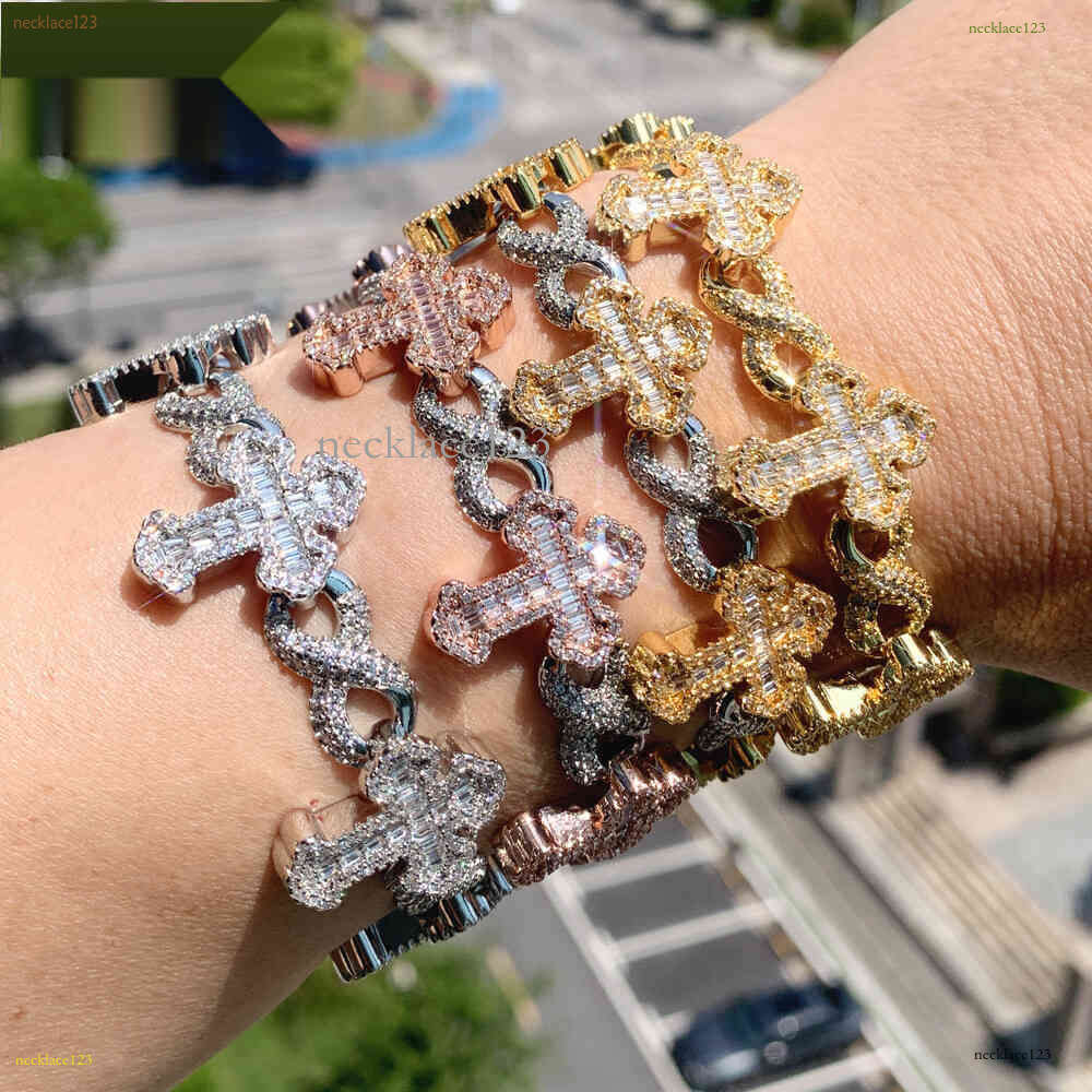 2025 latest model, Ice Out vs Mossany New Hip Hop 8-figure Unlimited Chain Ladder Square Cross Full Diameter bracelet for men and women Free shipping
