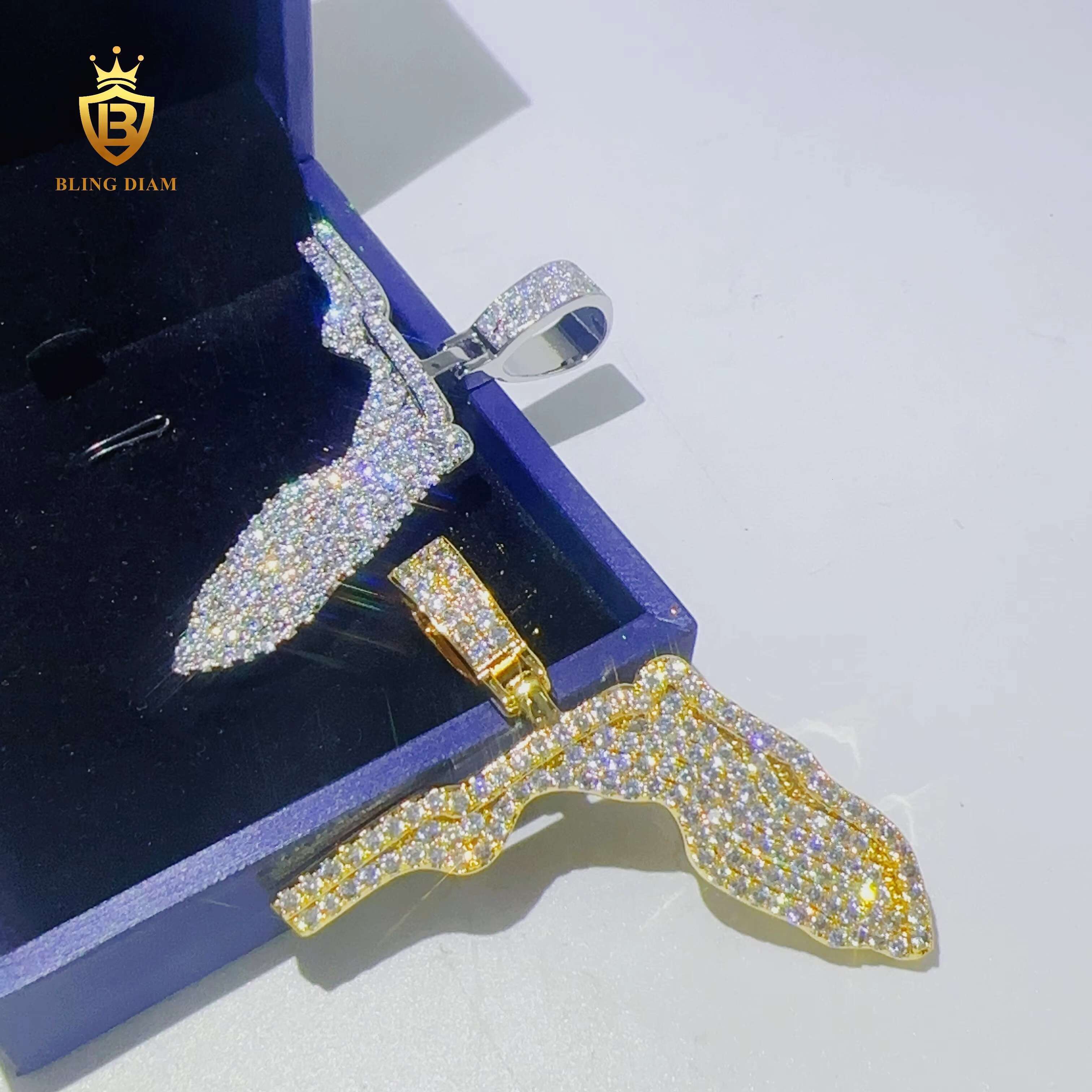 Wholesale Custom Hip Hop Jewelry Iced Out VVS Moissanite Diamond Necklace Set Florida Map Design Pendant