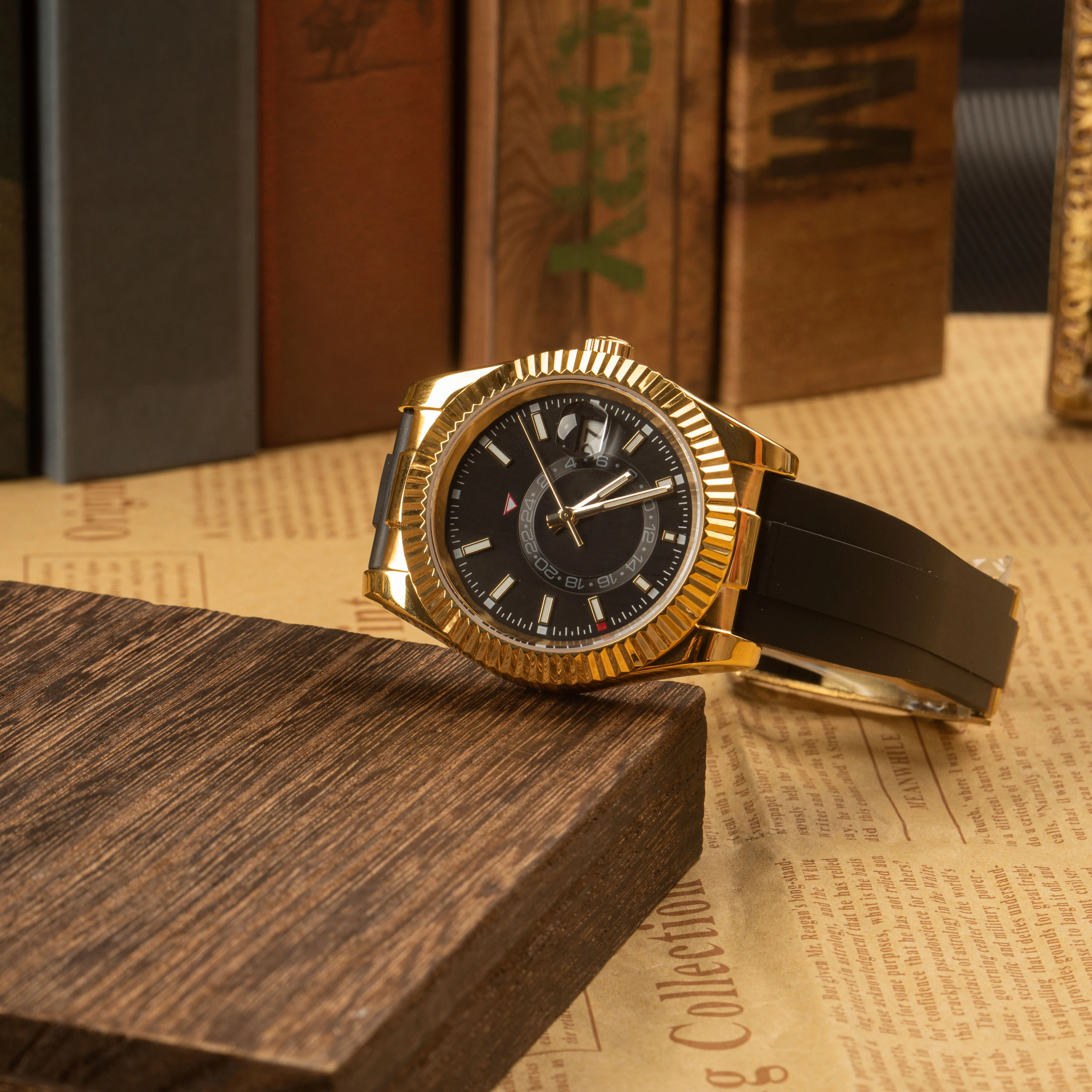 New Sky Stainless Steel strap Men's Automatic Mechanical Watch Waterproof sapphire Rotating calendar watch High-end business watch