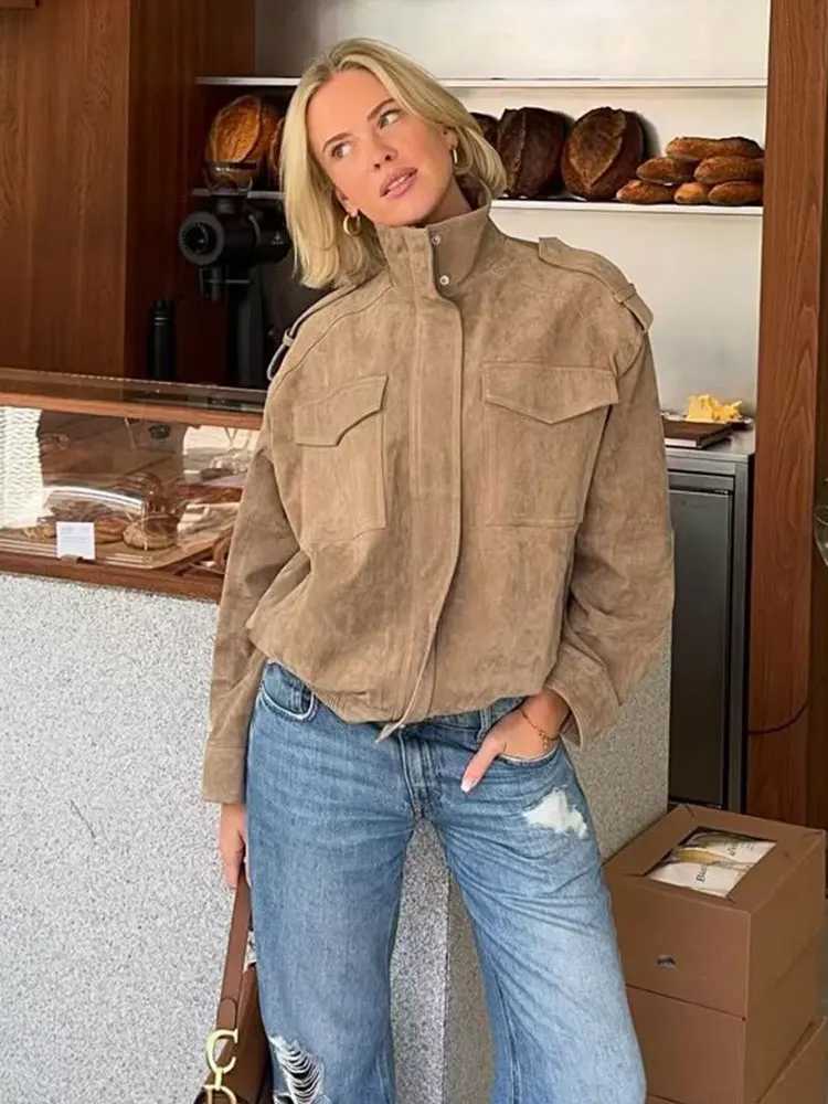 HH Women Casual Solid Jackets Turtleneck Long Sleeve Zipper Loose Coats With Pocket Autumn Casual Office Lady Outwear J251124