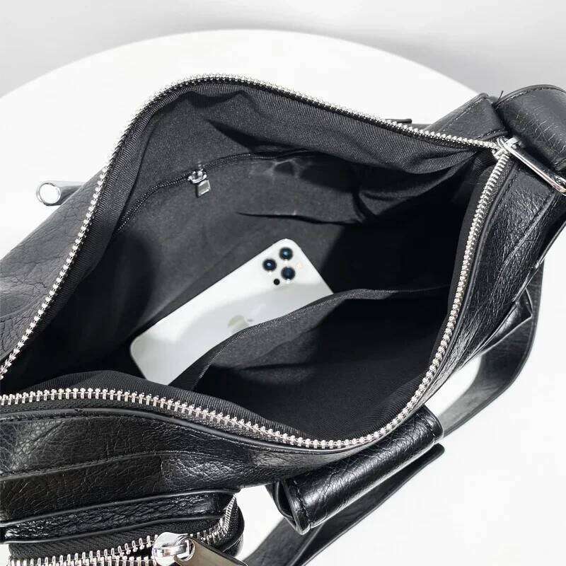 Designer Bag High-Quality Soft Leather Tote For Women's Luxury Design Y2k Motorcycle Bag Multi-Pocket One-Shoulder Handbag And Purse