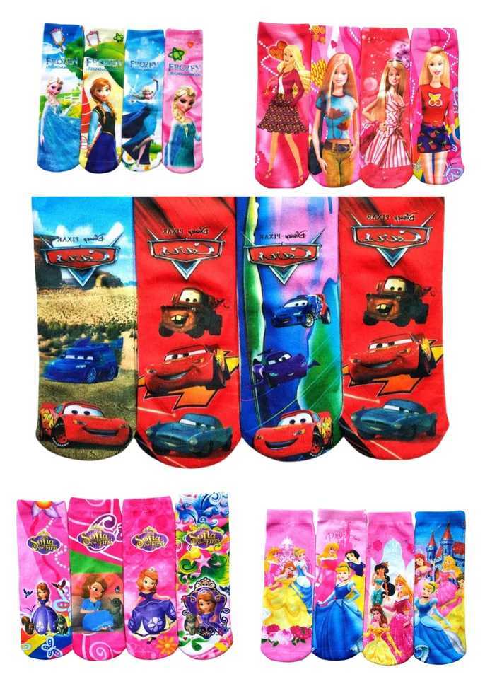 MINISO 4Pairs/Lot Boys Girls Bright Color SOCKS Sofia Cars Design SOCKS Festival Dressing Kids SOCKS Size 15-22cm G251124