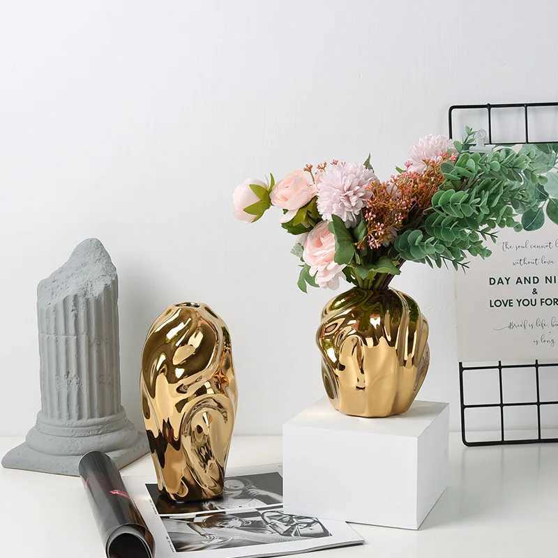 Modern Light Luxury Creative Ceramic Golden Vase Decoration Living Room Bedroom Decoration Cabinet Flower Vase Home Decoration C251124