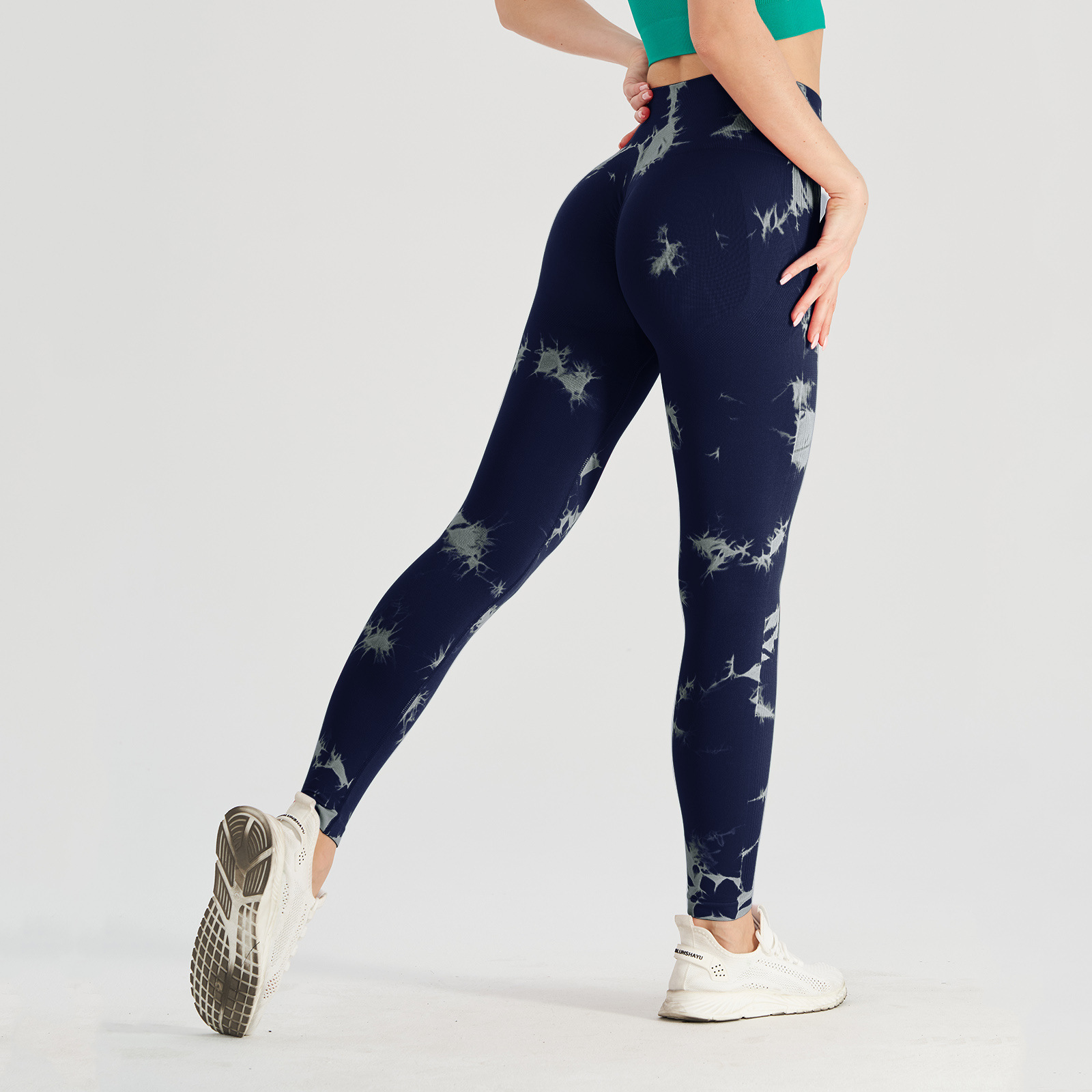 2025S Fashion Designer Seamless Smiling Face Tie Dyed Yoga Waist Peach Hip Tight High Elastic Fitness Pants
