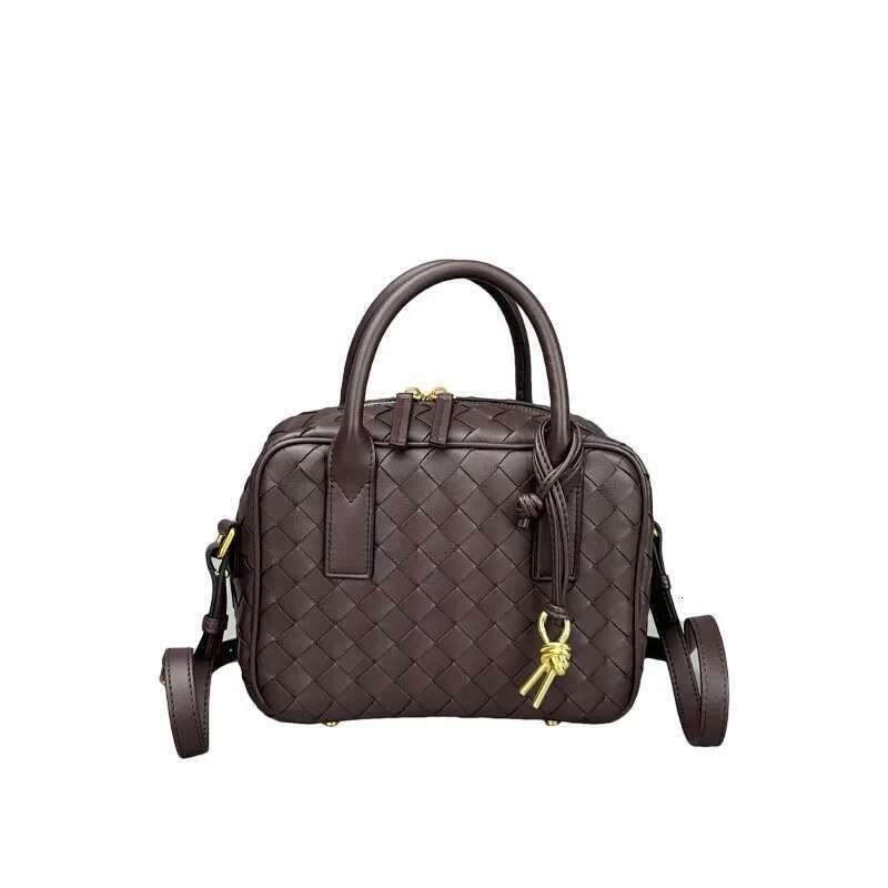 2024 New Large Capacity Leather Woven Square Box Women's Boston Handbag Shoulder Crossbody Bag Motorcycle Equipment Accessories