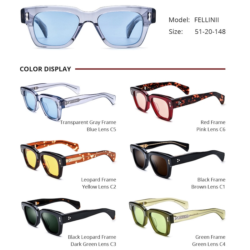 High-Quality FELLINI JJMM Square Classic Retro Sunglasses for Men and Women, a Japanese handmade designer brand Fashion Acetate Men Driving Handmade I