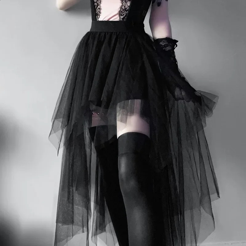 High-Waisted Irregular Net Yarn Skirt for Women Summer Gothic Style Casual Skirt Sexy and Attractive Y2k Clothes Harajuku 250421