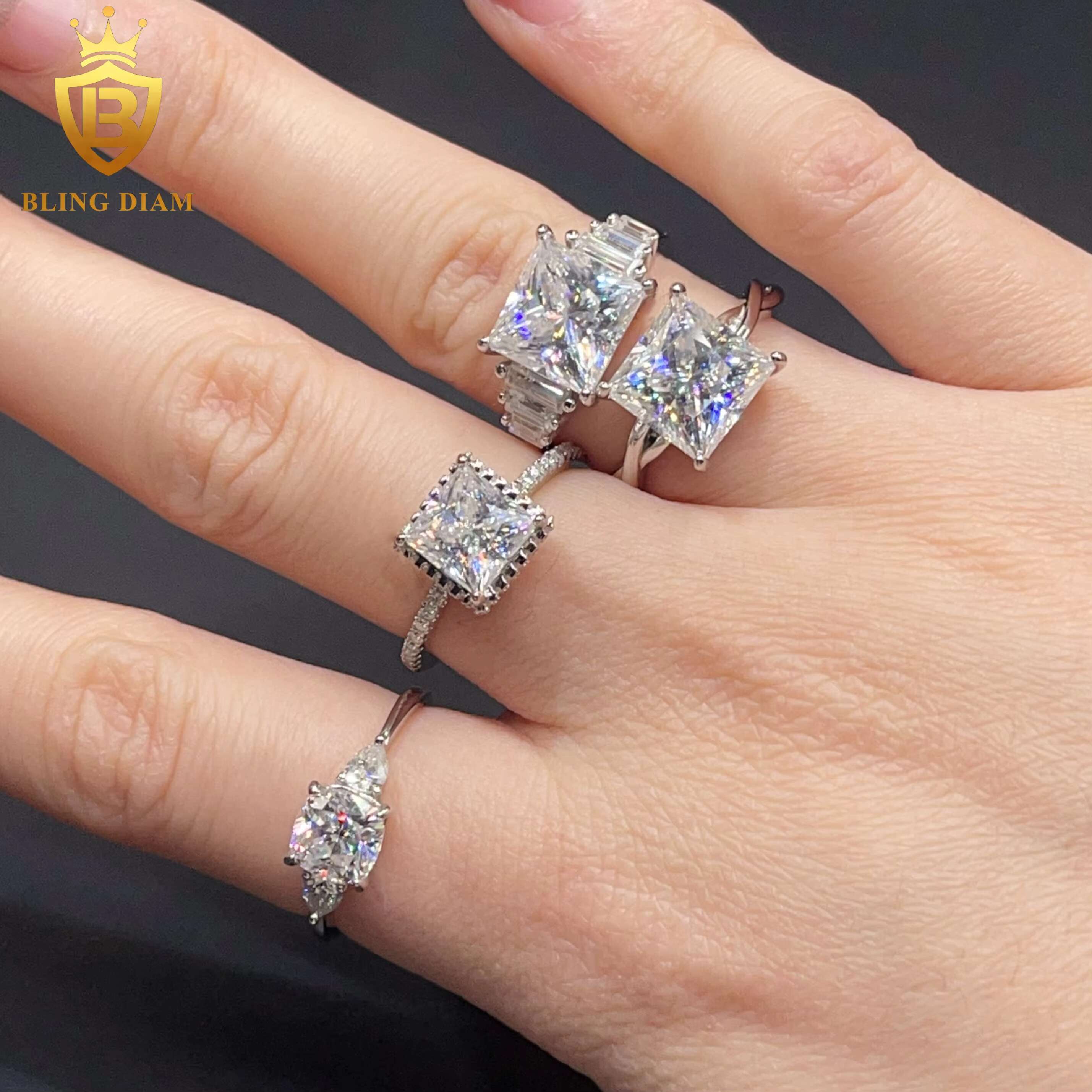 Luxury Women Jewelry Engagement Ring 925 Silver VVS Moissanite Big Diamond Square Cut Wedding Rings Gift
