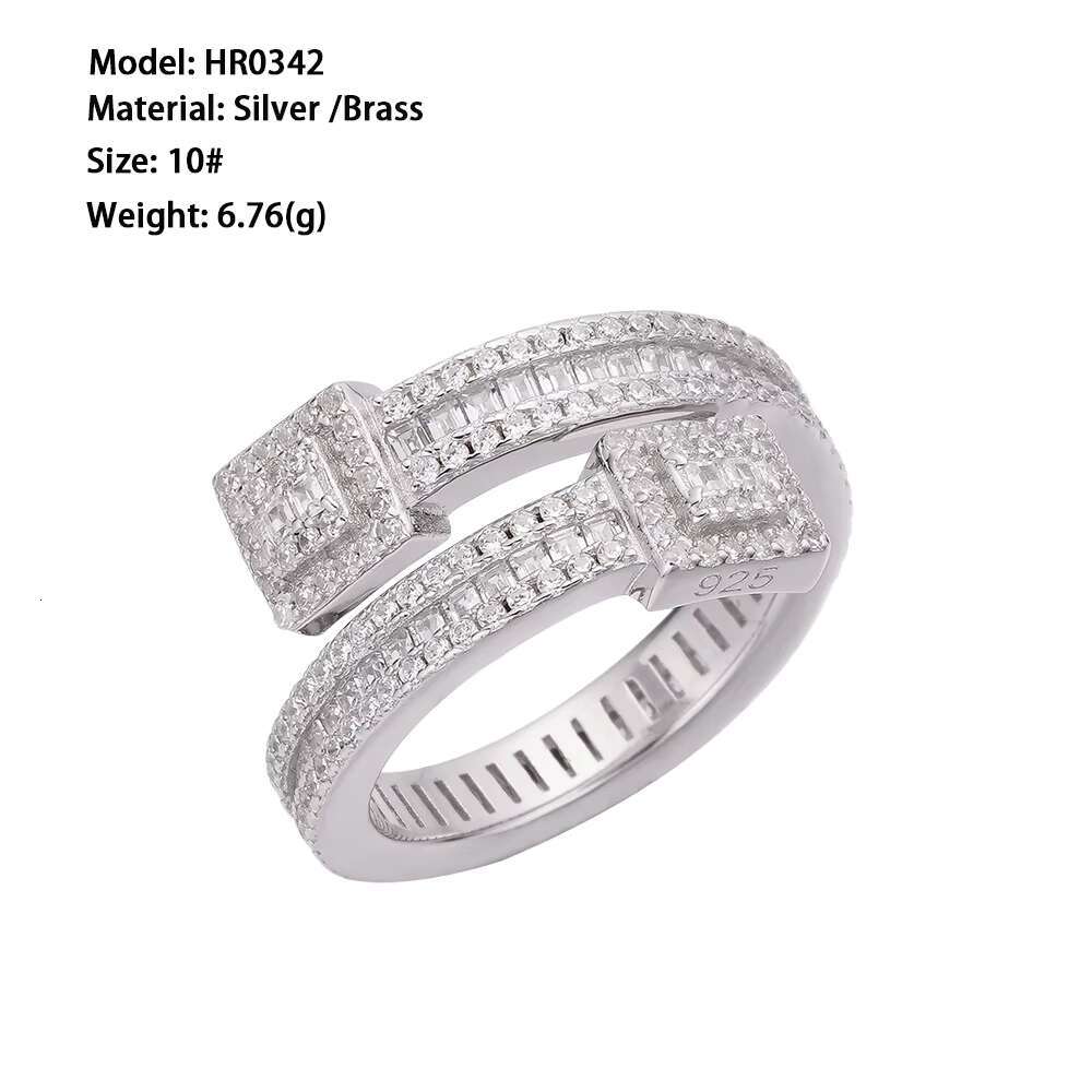 Hip Hop Rapper Jewelry 925 Sterling Silver Iced Out Cz Moissanite Baguette Custom Adjustable Rings for Men