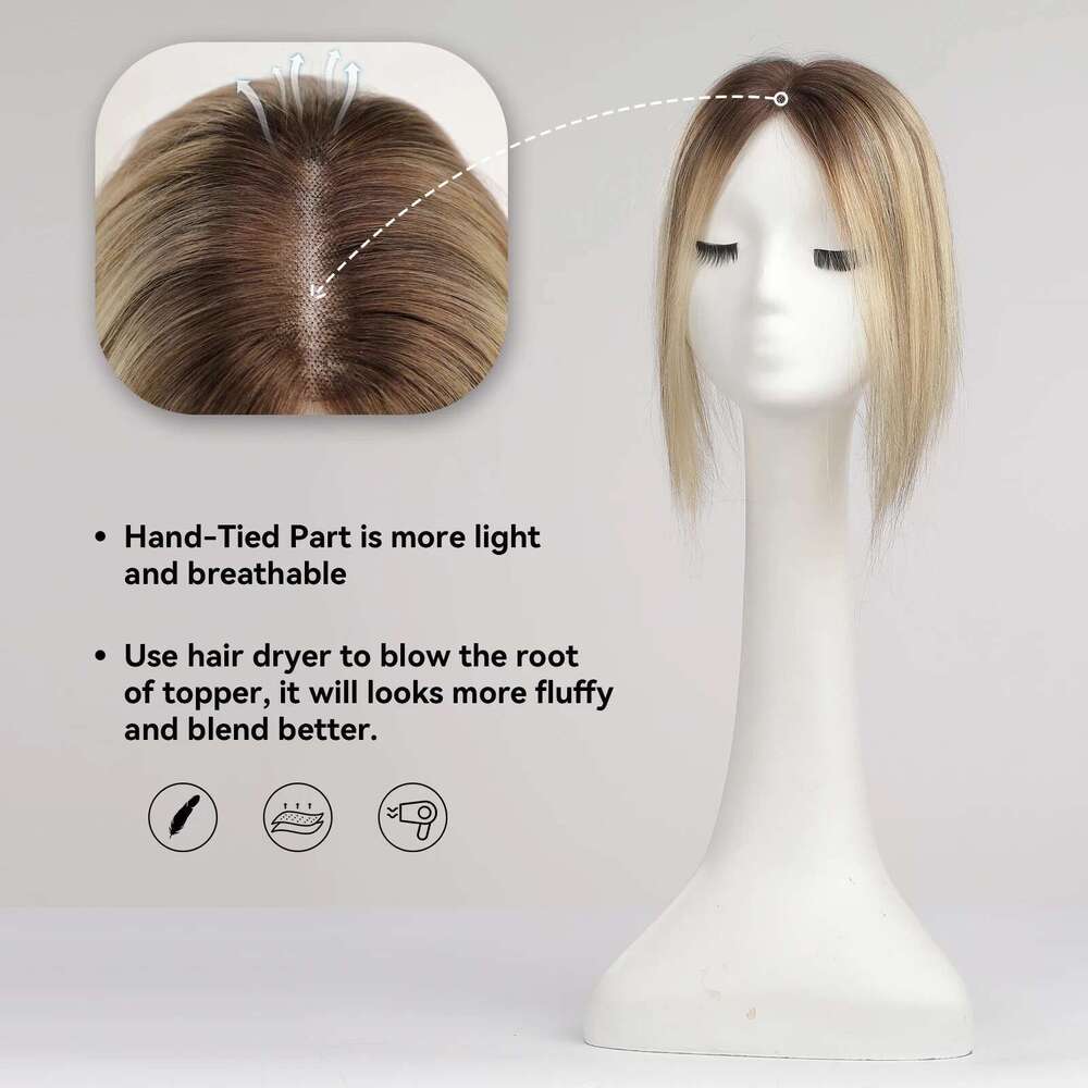 Toppers Middle Part Women Topper With Lace Base Clip In Hair Extensions Blonde Balayage Brown Human Hairpieces