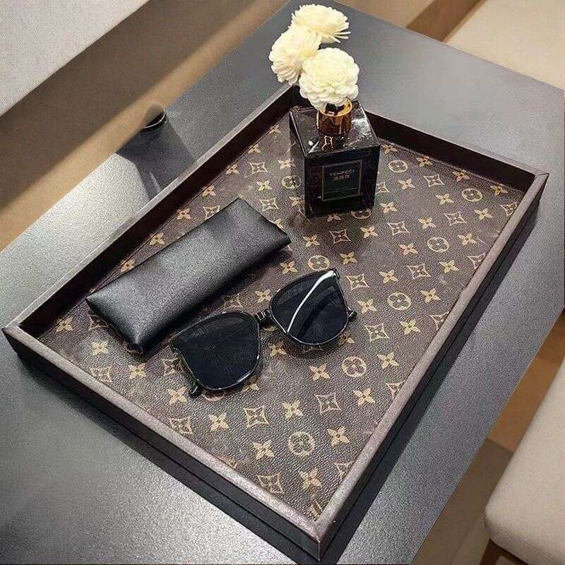 Walnut Color Leather Classic Floral Light Jewelry Bracelet Storage Living Dining Room Household Tray ddmythur