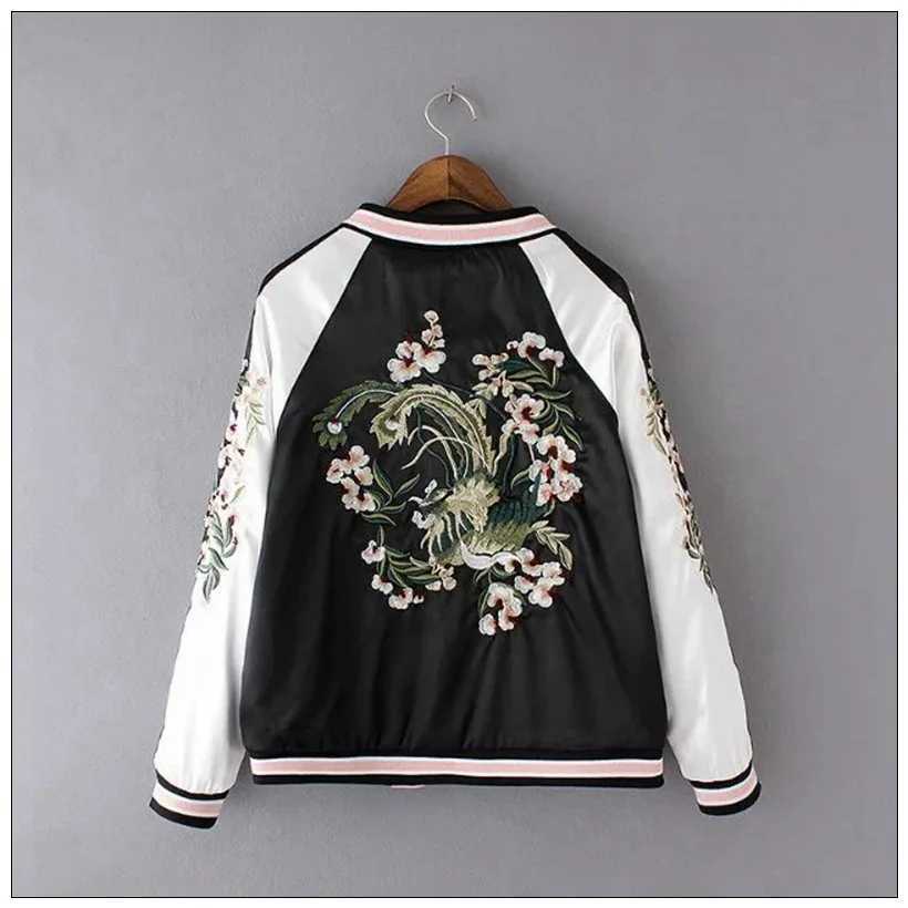 Womens Satin Sukajan Embroidered Bomber Baseball Jacket 2 Double Sided Female Coat Floral Harajuku Autumn Japanese silk Girls J251124