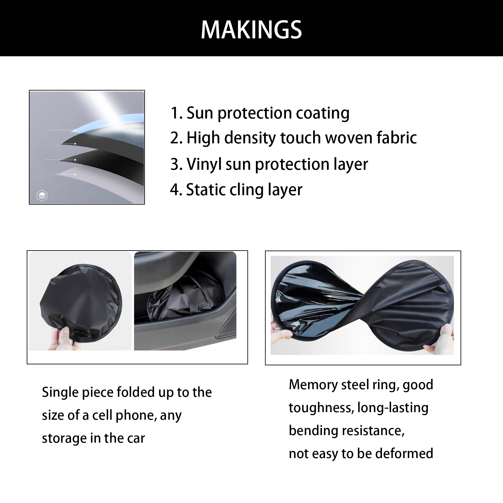 4pcs Static Cling Car Side Window Sunshades - UV Rays & Privacy Protector, Reusable & Washable Side Window Shades for Most Cars, SUVs, Trucks
