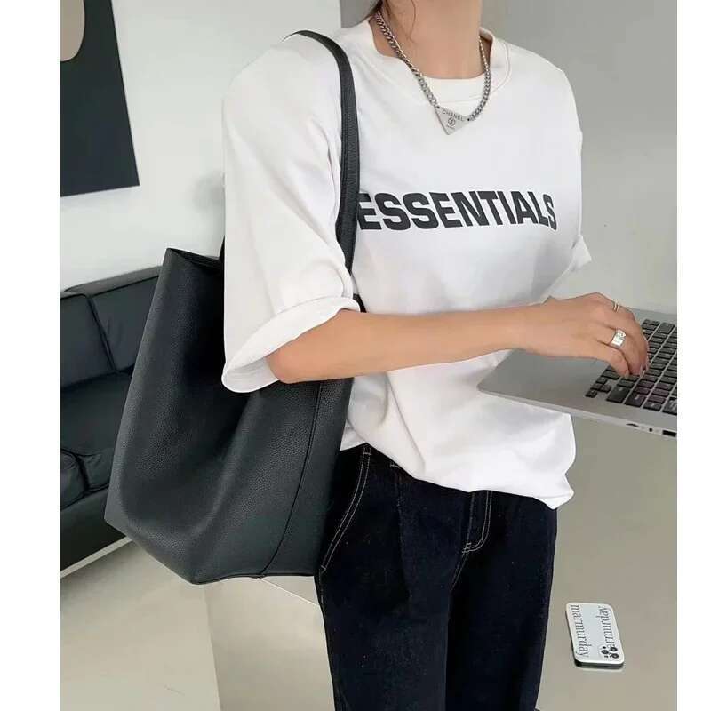 Designer Bag Simple Minimalist-Style Grey Black Bucket Tote 4 Sizes No Genuine Cow Leather Women Handbag Armpit Shoulder Bag