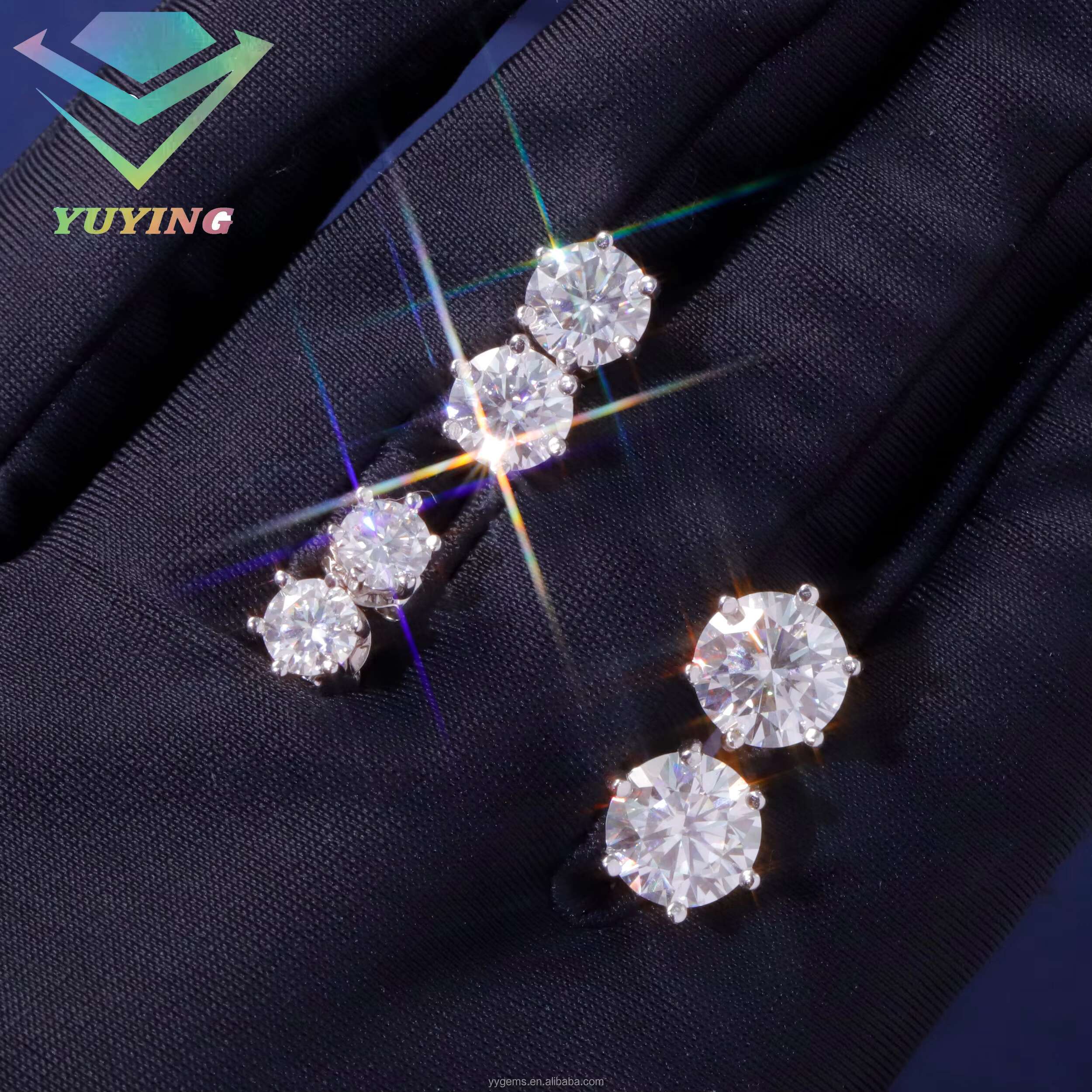 Yu Ying 0.3ct-2ct Moissanite Diamonds 925 Silver Earrings Stud Classic 6 Prongs Setting D Color Vvs Moissanaite Stud Earrings