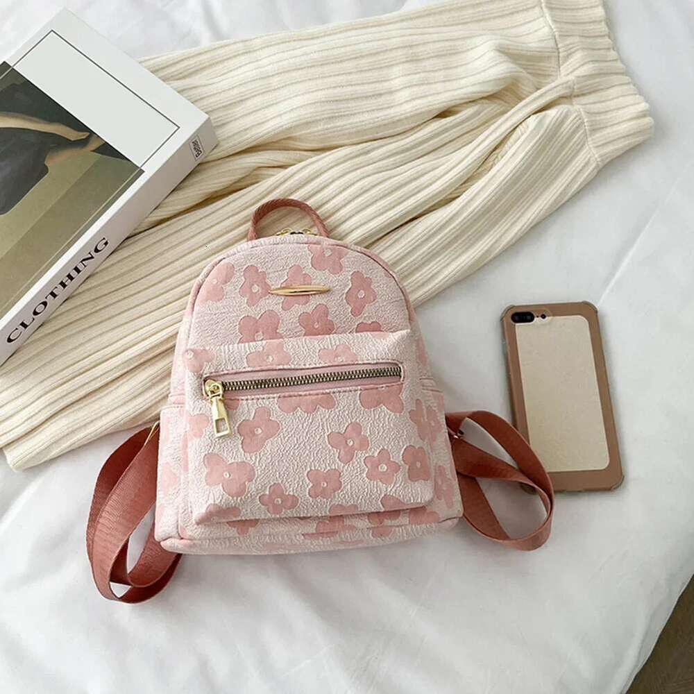 Fashion Flower Print Pure Small Backpack for Girls Casual Soft Canvas School Bag