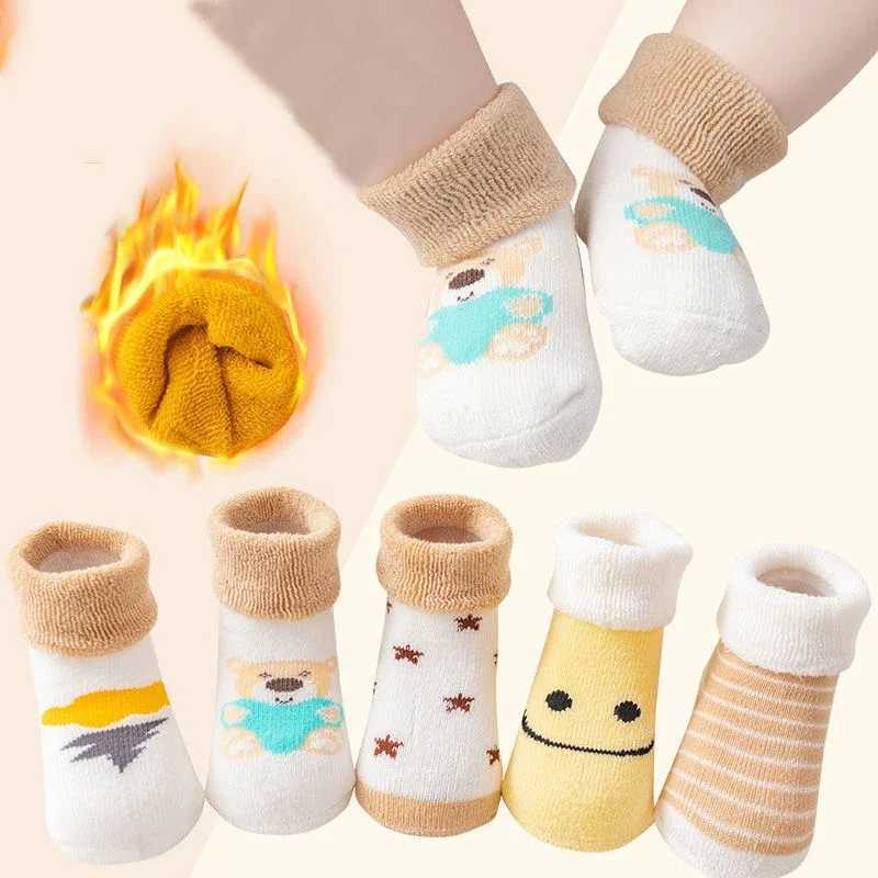 5Pairs Winter Warm Baby Plush SOCKS Cute Kids Floor Sock 0-3Year Boy Girl Thick Terry SOCKS Newborn Thermal Footwear G251124