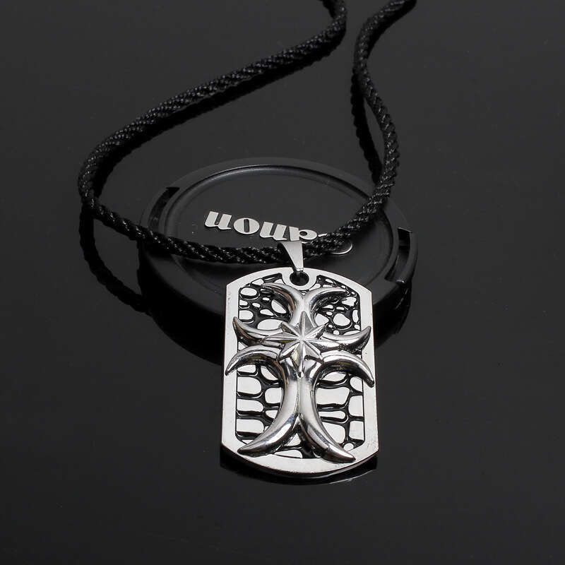 Personalized metal street style necklace, four leaf clover carnivorous flower cross, punk men's pendant, sweater chain