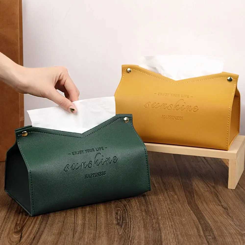 Leather Tissue Case Napkin Holder Storage Container Car Tissue Box Solid color minimalist Home Living Room DecorationM251124