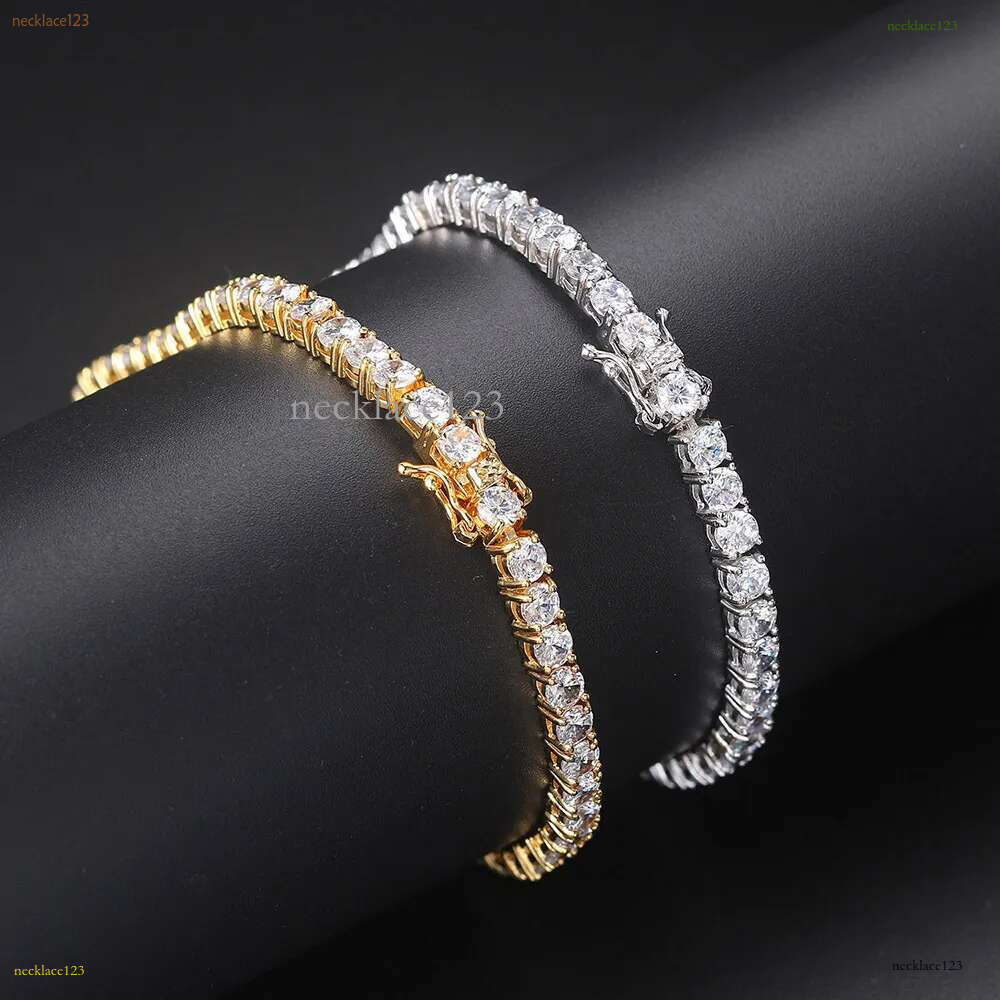Real sterg sier Hip Hop Moissanite Jewelry Iced Out VVS1 D Color Mossanite Dia Necklace 4mm Tennis Gold chain for Women Men