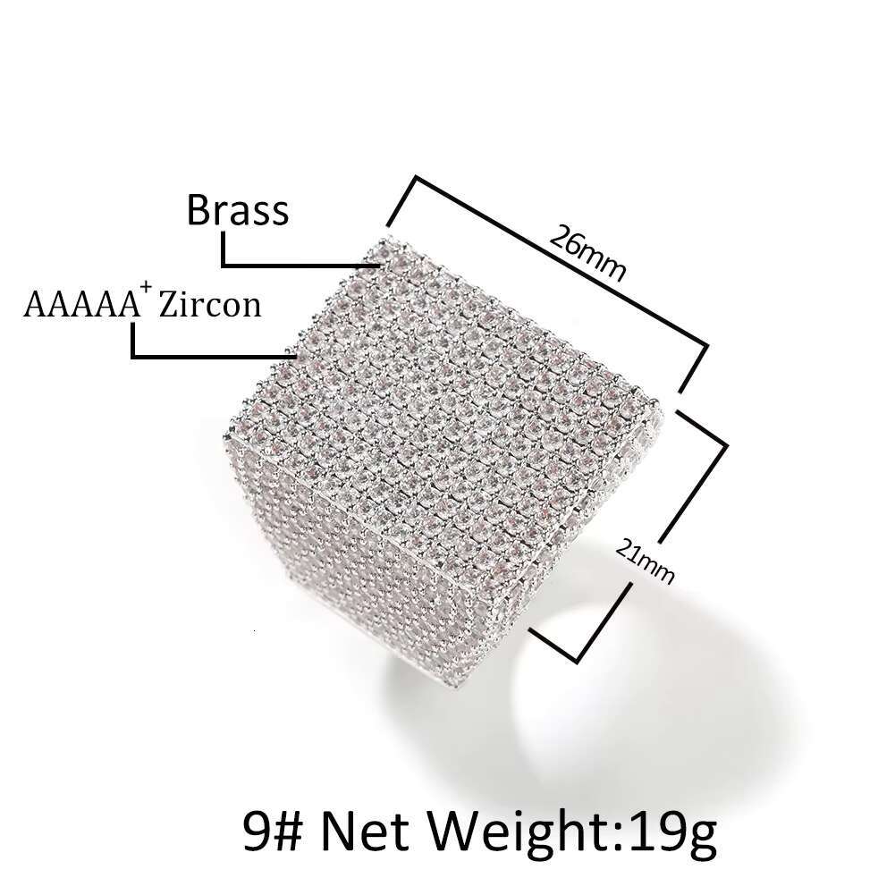 Hip Hop Custom Iced Out Single Baguette Initial Letter Number Square Ring Personalized Rapper Jewelry