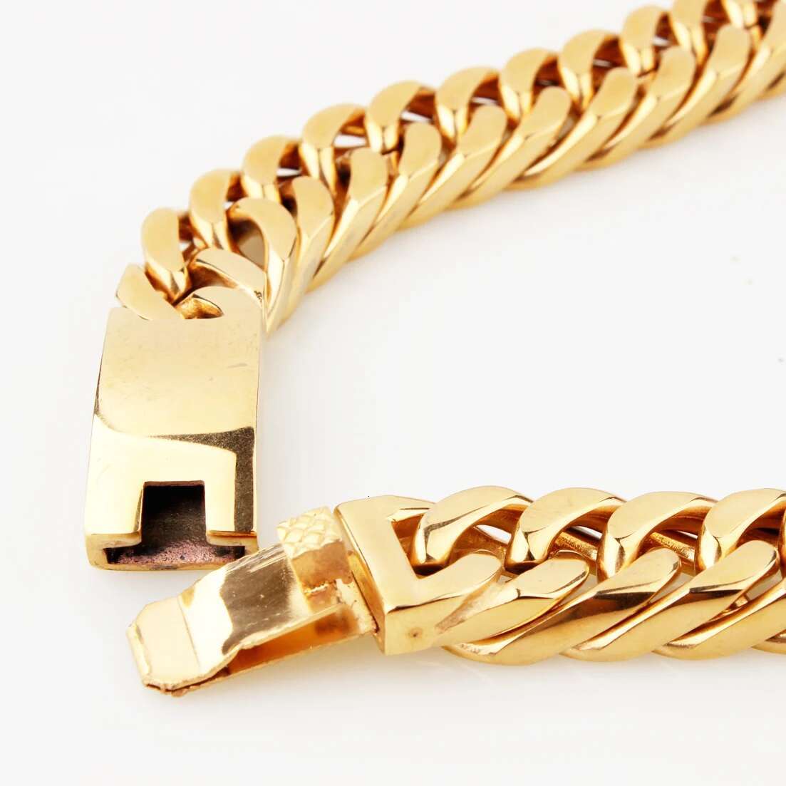 Granny Chic 15mm 7-40inch Gold Color Firm Strong 316L Stainless Steel Jewelry Curb Cuban Link Chain Choker Mens Necklace