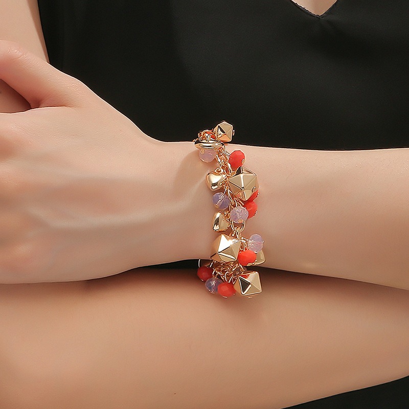 fashionable Bohemian glass crystal mixed color multi-layer beaded chain bracelet women Bohemian beach style bracelet