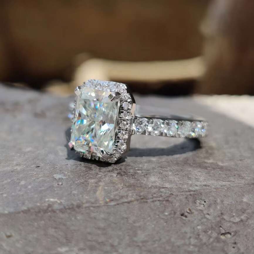 2.83 CTRadiant Cut Hidden Halo Pave Moissanite Engagement Ring 14k Gold