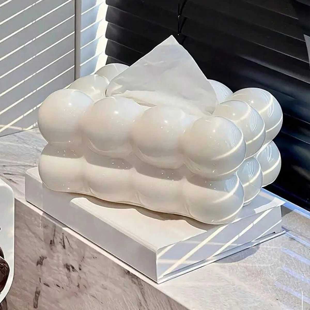 Kawaii White Cloud Shaped Tissue Box Holder - Decorative and Creative Home Storage and Decor SolutionM251124