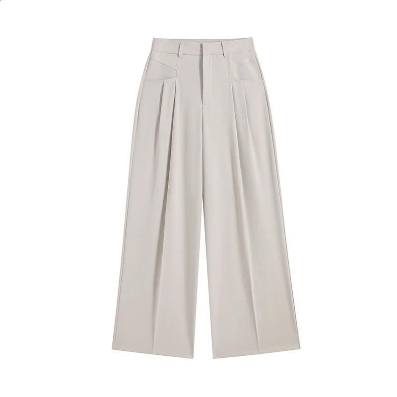 Autumn High Waist Suit Wide Leg Womens Full Pants Female Korean Elegant Minimalism Straight Loose Trousersno belt 250421