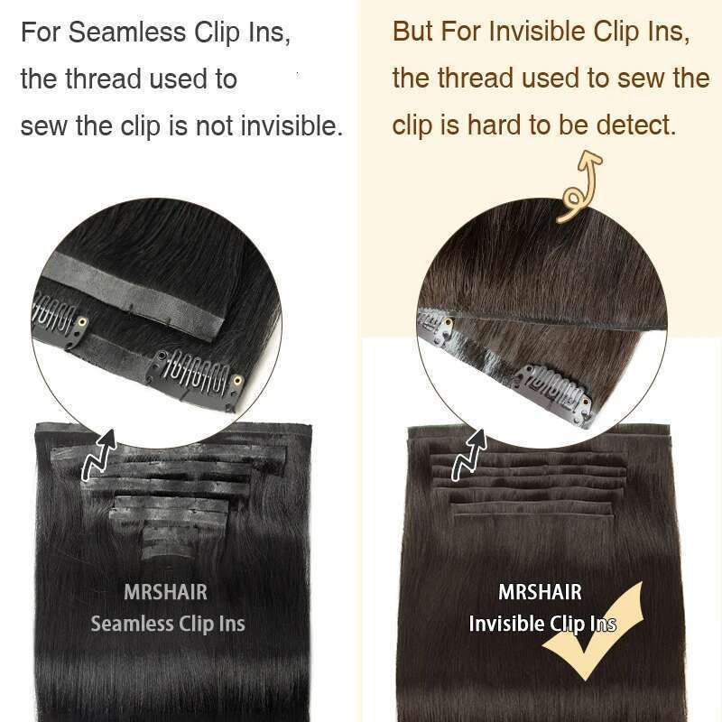 Invisible In Human Extensions Seamless PU Weft Tape Clip On For Thick Raw Hair 7Pcs 12-22Inch 100G-120G
