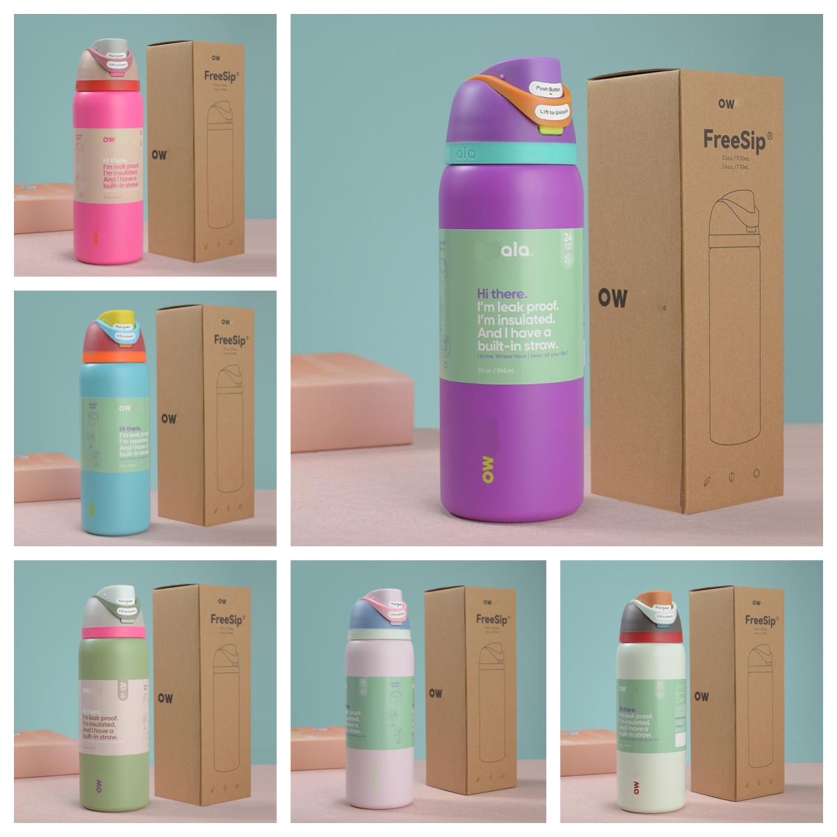 Outdoor Sports Water Bottle OWALA 32oz Stainless Steel Insulated Portable Handheld Water Bottle Cycling Fitness Running Water Bottle