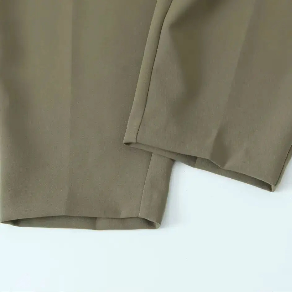 ZBZA Womens Belted High Waist Suit Pants Basic Concealed Zipper Button Double Pocket Pleated Solid Loose Trousers Spring Pants 250421