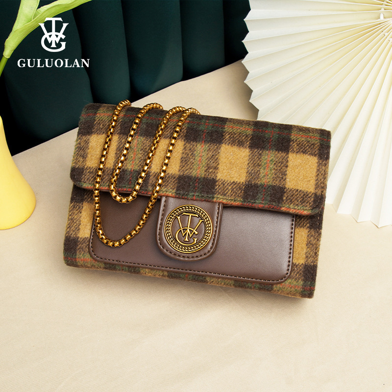 Autumn Winter New Woolen Plaid Niche Design Chain Underarm Fashionable And Versatile Single Shoulder Small Square Bag Crossbody Bag Tote Bag