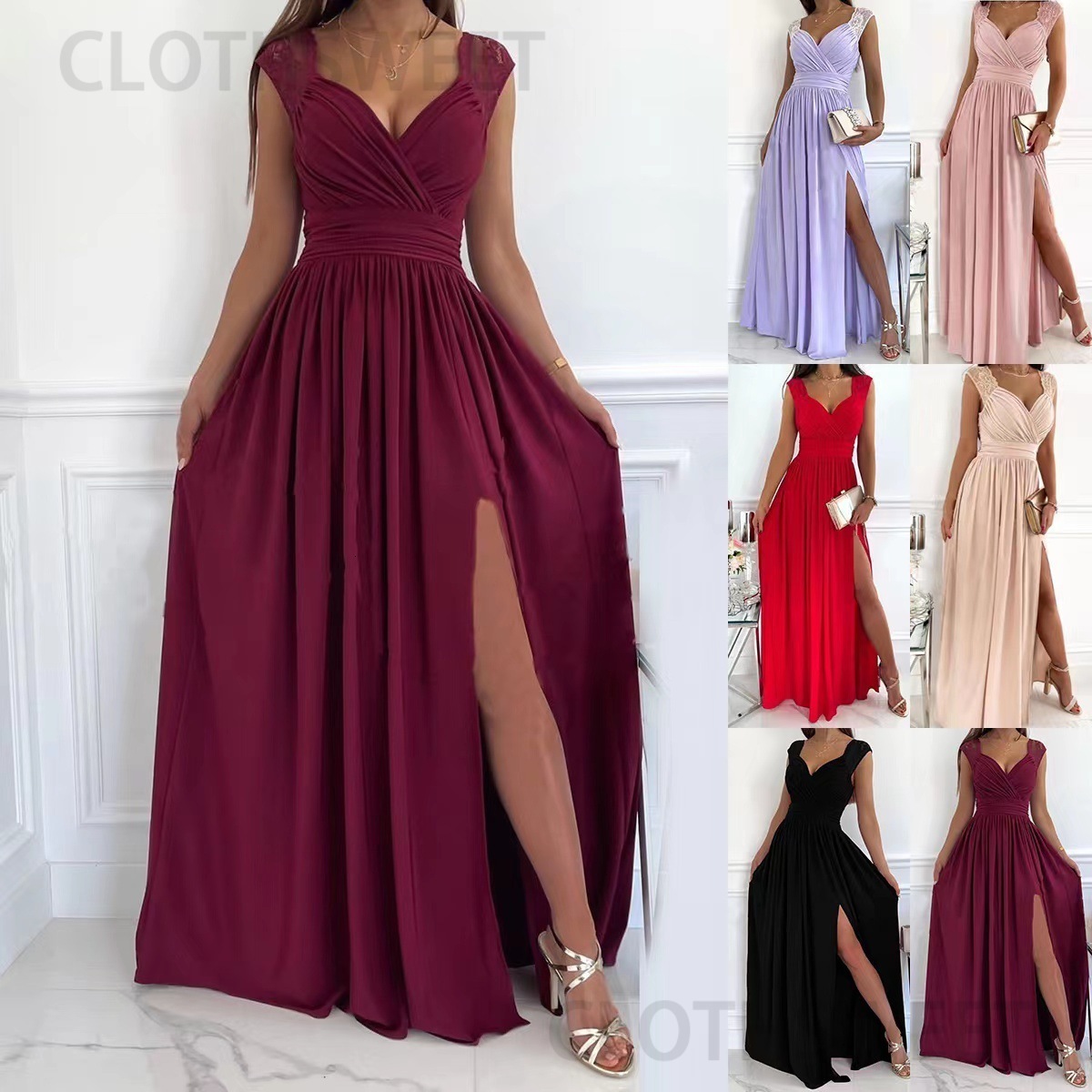2022 sleeveless lace backless hem split womens dress