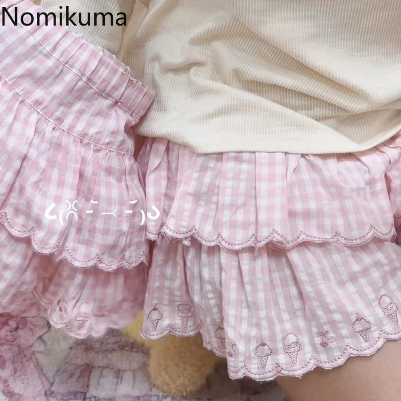 Faldas Mujer De Moda Japanese Summer Skiing Womens High Waist Jupe Kawaii Embroidered Fashion Grid Mini Y2k Pink Cute Skiing 250422