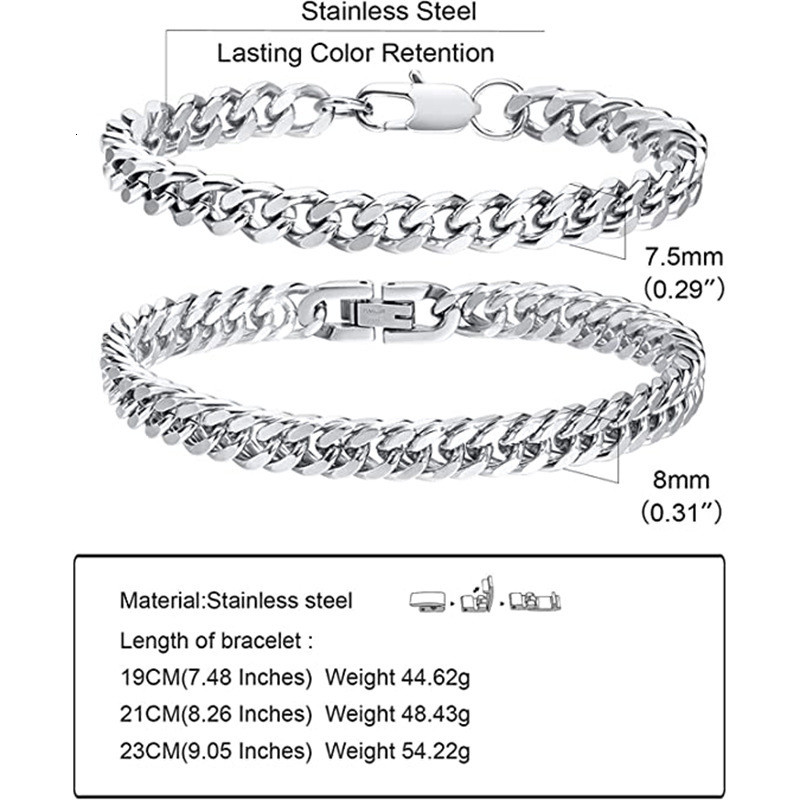 Stainless four sided grinding punk hip-hop personality domineering men's bracelet titanium steel melon seed buckle Cuban chain jewelry