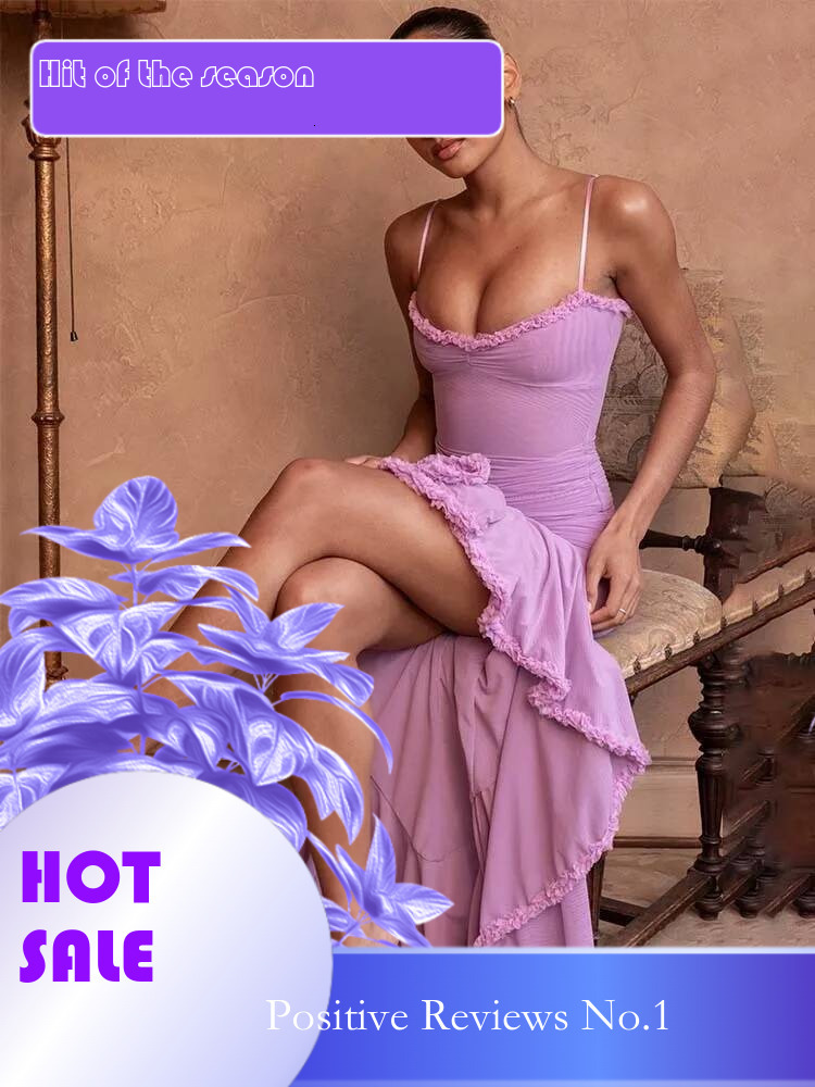 Dongdumaoyi Townlike Elastic Mesh Ruffles Pleaed Dress Women Spaghetti Strap Summer Elehgant Maxi Long Sexy Party Dresses