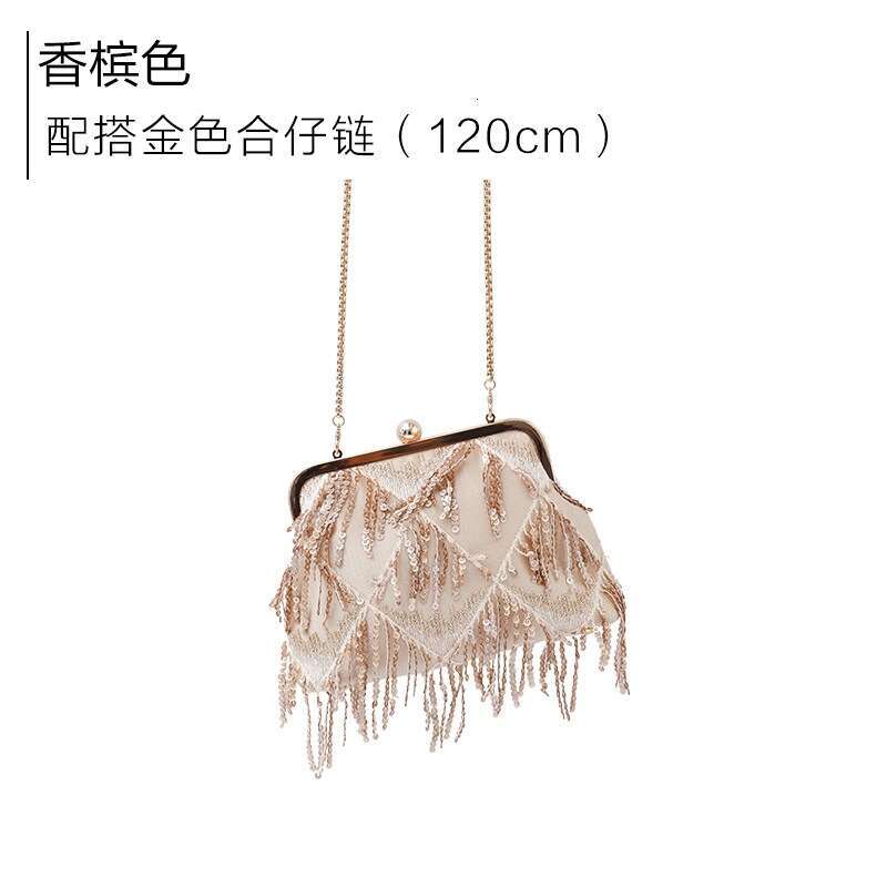 New Diagonal Straddle Tassel Evening Dress Banquet Women's Sequin Handheld Bag