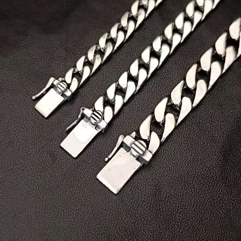 100% Real Solid S925 Silver Jewelry Cuban Chain Link Chain Necklace Men Popular Simple Trend Gold Tanks Whip Sweater Wholesale