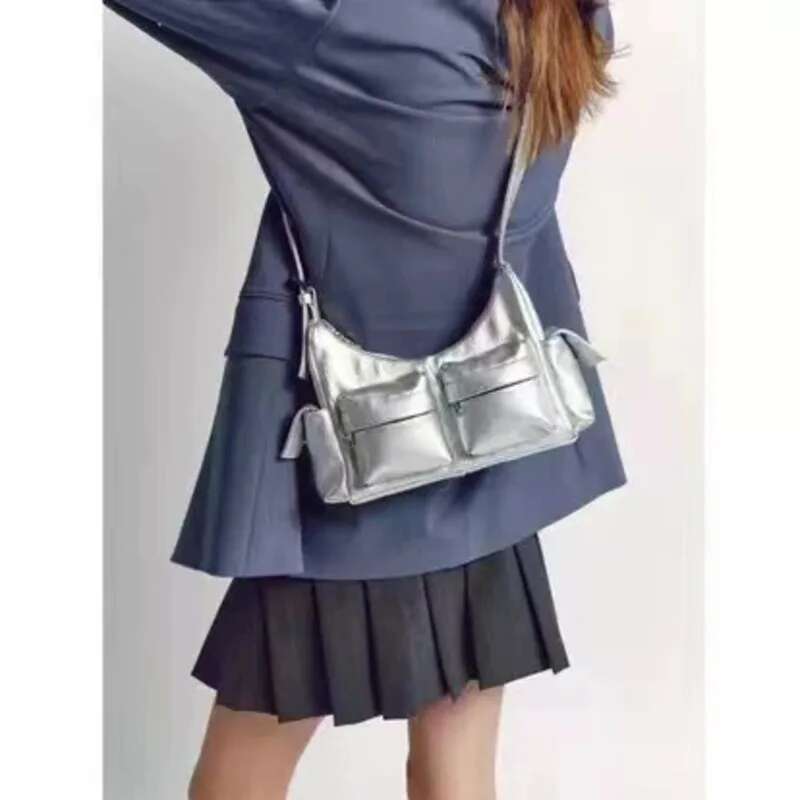 Double Pockets Korean Designer Handbags PU Leather Fashion Shoulder Two Sized Underarm Purses Chic Crossbody Bags For Women