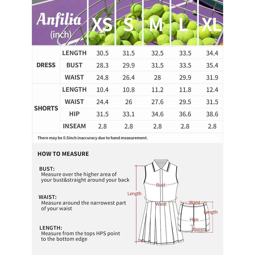 Anfilia Women Tennis Polo Half Zipper Pleated Built In Bra Separate Shorts One-Piece Slim Fit With Pockets Golf Dress