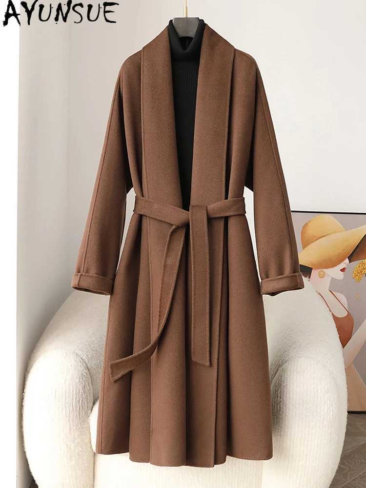 AYUNSUE 100 Natural Wool Coats for Woman Clothes Luxury Mid Length Woolen Coat 2025 Winter New in Outerwears Ropa Para Mujer J251124