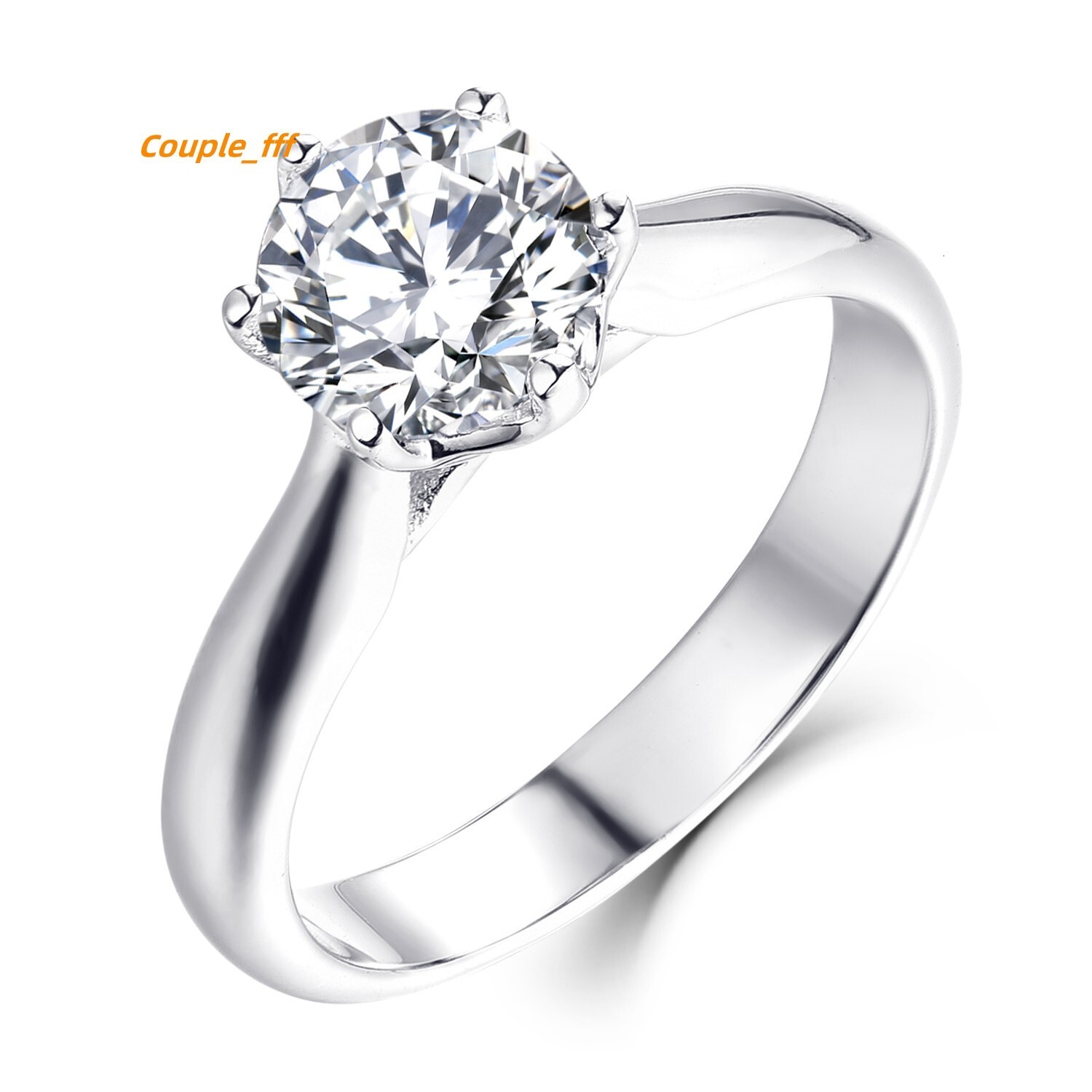 New 6 Claws Classic Design Large Simulated Diamond Platinum 1.2Ct Moissanite Wedding Rings for Women Wedding Jewelry