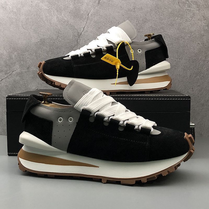 free shipping designer shoes men's retro suede lace-up platform sneakers brown white casual shoes thick sole fashionable versatile daily wear spo