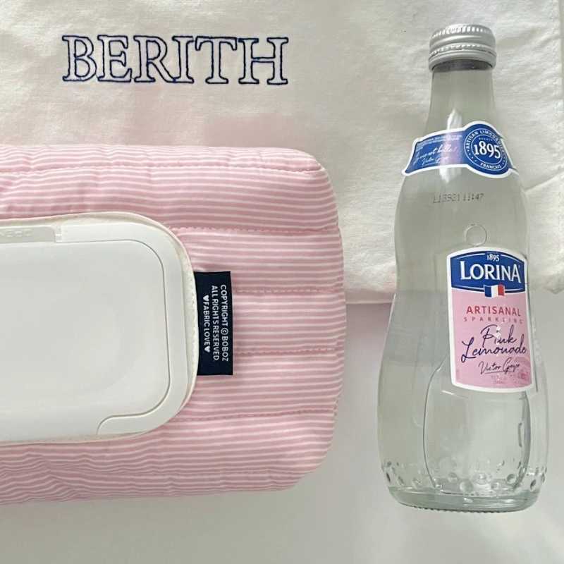 Ins Style Korean Striped Quilted Wet Tissue Case Car Tissue Box Home Organizer Pull Out Tissue Bag Wet Wipe Pouch EssentialM251124