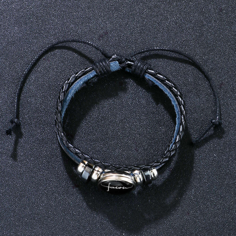 Temu Hot selling Bracelet English Letter Faith Glass Buckle Knitted Leather Bracelet, niche and high-end