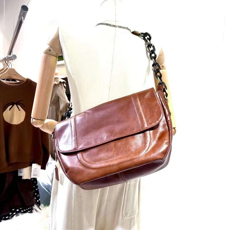 Designer Bag New Genuine Leather Bags Vintage Brown Thick Chain Single Shoulder Crossbody With Large Capacity Stray Bag